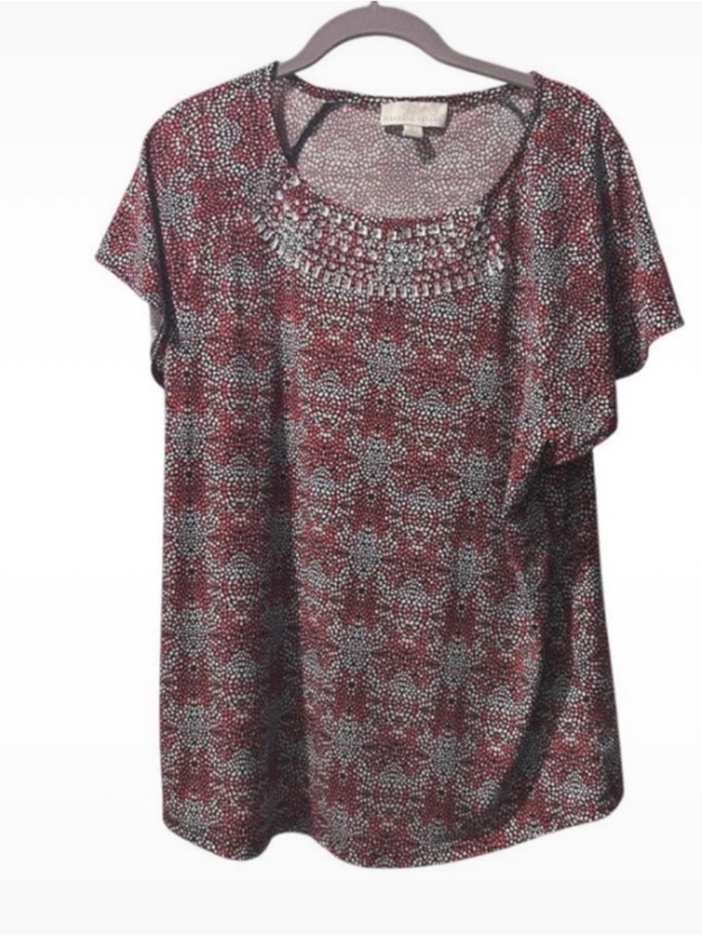 Carolyn Taylor Women's Geometric‎ Mosaic Print Embellished Scoop Neck Top XL